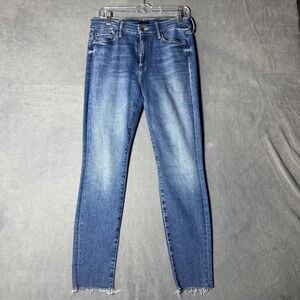 Mother The Looker Ankle Fray Jeans Womens 29 Medium Wash Blue Skinny Raw Hem